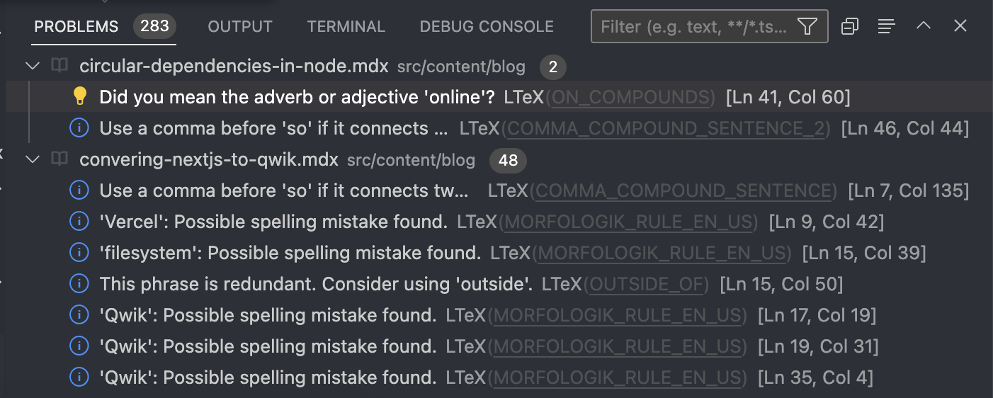 LTeX errors